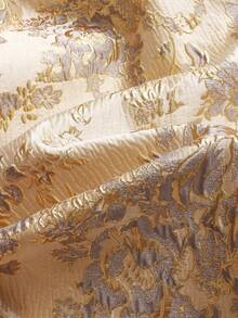 SHEIN Đầm dự tiệc sang trọng bằng satin màu vàng jacquard dành cho bé gái tuổi teen, kiểu dáng lệch vai, được trang trí cầu kỳ. - Vàng - Xem 2
