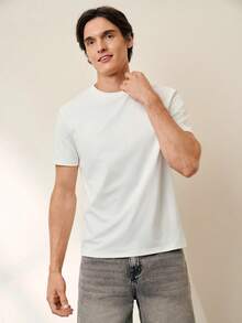 RONVEXI Men's White Knitted Round Neck Short Sleeve T-Shirt - White - View 3