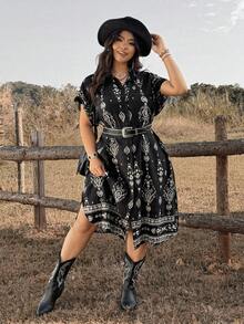 Ceyna 大码夏季度假印花前扣蝙蝠袖连衣裙 女士夏季连衣裙 裹身裙 女士度假套装 女士休闲连衣裙 女士沙滩罩衫 波西米亚风连衣裙 女士度假装 女士度假连衣裙 女士泳装 女士罩衫 女士沙滩连衣裙 卡夫坦沙滩罩衫 - 黑色 - 查看 6