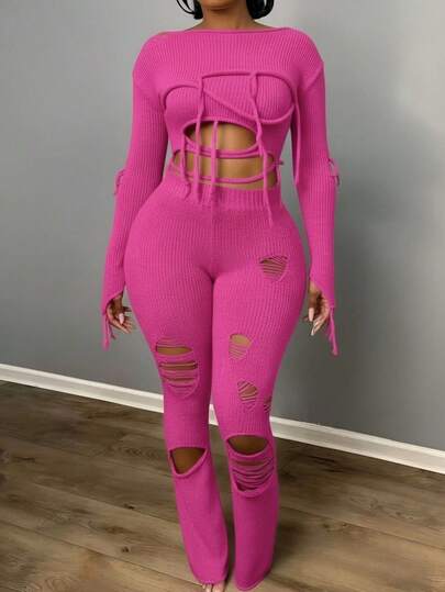 BamGleam Pantalones de suéter para mujer, de punto, de cintura alta, ligeramente acampanados, de color rosa, de corte ceñido, sexy, para resort, viajes, casual, fiestas, para primavera, otoño, verano, invierno y otoño