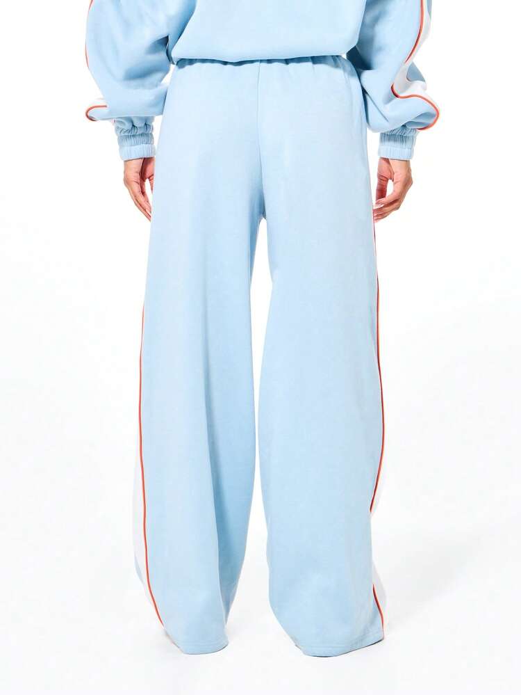 BABYPHAT Pantalones de chándal con detalle de raya lateral, cintura elástica y pierna ancha relajada, pantalones informales y cómodos para estar en casa