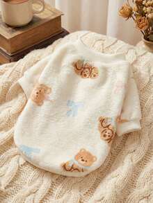 PETSIN 1 Pc Cute Scarf Bear Bow Printed Pet Autumn/Winter Thick Flannel Pet Warm Clothes - Multicolor - View 1