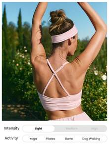GLOWMODE Valentine's Day FeatherFit™ Lovely Day Buttery-Soft Sweat-Wicking Adjustable Straps Removable Cups Ruched Sports Bra Low Impact Yoga Studio Daily Wear - Pink - View 6