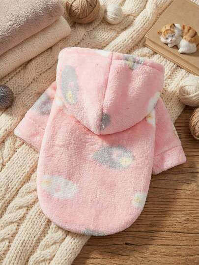 PETSIN 1 pieza Sudadera con capucha para mascotas con estampado de cordero blanco, ropa de invierno y otoño de franela gruesa para mascotas