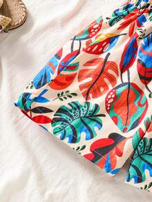 Tween Girl Tropical Plant Print Casual Jumpsuit - Multicolor - View 5