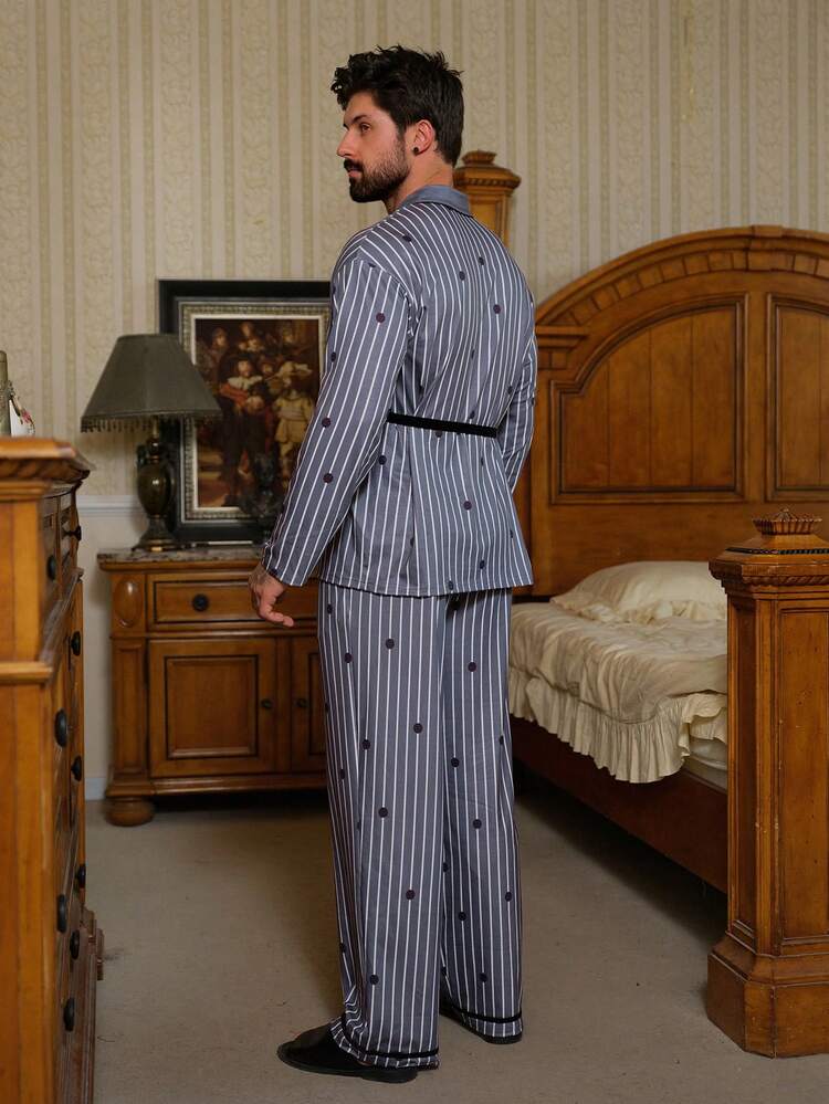 Men's Multi-Color Striped & Polka Dot Long Sleeve Pajama Set, Spring