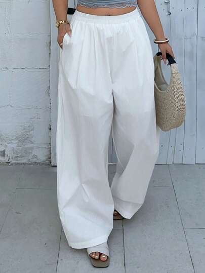 Dazy Plus Quần ống rộng màu trơn dáng thường ngày dành cho nữ cỡ lớn