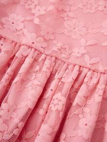 Sweet Style Yellow Lace A-Line Cap Sleeve Dress For Tween Girls, Lightweight For Spring/Summer, Suitable For Holidays And Daily Wear - Baby Pink - View 4