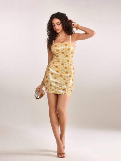 plantica Casual Sexy Urban Chic Minimalist Y2K Sequin Print Slip Dress For Women, Suitable For Vacation, Date, Party, Wedding, Valentine's Day, Spring/Summer, Wedding Guest, Music Festival, Musician, Night Club