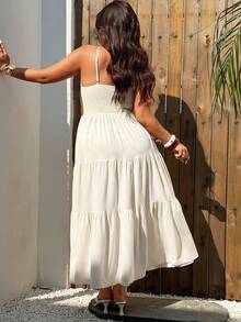Sunnyshic Plus Size Fashionable Versatile Casual Vacation Sleeveless Backless Textured Dress, Spring/Summer - Apricot - View 2