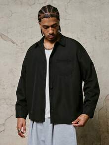 PAVTROS Áo sơ mi nam dài tay cổ bẻ màu trơn, cài một hàng khuy, kiểu dáng thường ngày, đa năng, phù hợp đi làm. - màu đen - Xem 4