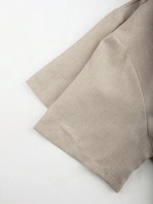 Franclia Plus Size Solid Color Front Button Short Sleeve Thin Blazer, Spring/Summer - Khaki - View 4