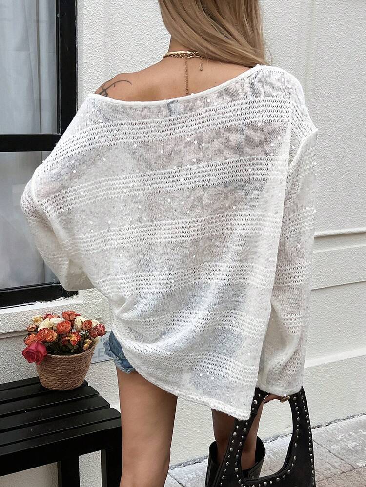 Women's Fashion Semi-Sheer Loose Drop Shoulder Casual T-Shirt, Suitable For Spring, Summer, Autumn Beach Vacation Oversized