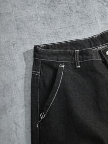 Manfinity ZONE917 Quần Jeans Ống Rộng Túi In Chữ Thường Ngày Cho Nam - màu đen - Xem 5