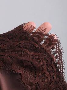 Sweetra 优雅法式复古缎面棕色花卉拼接休闲半身裙，时尚早春新品 - 棕色 - 查看 3