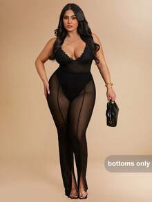SHEIN BAE Leggings neri trasparenti taglie forti per donne, pantaloni skinny a vita alta sexy e lunghi - nero - Visualizzare 4