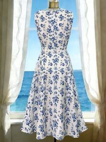 GlowEve A Mid-Length Summer Dress With Woven Prints For Women - Blue - View 2