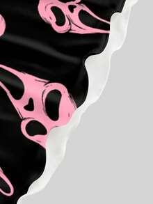 ROMWE Goth Mysterious Horror Mini Ghost Print Mini Dress For Women - Black - View 4