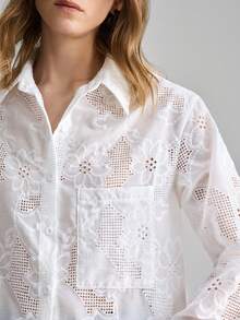 Ontre 2026SS New Women's Embroidered Long Sleeve Shirt, Suitable For Modern Urban Parties, Back To School Season, Urban Minimalist Casual Daily Wear, Bohemian Style, Vacation, Festivals, Spring Lace Button Up Shirt White Button Up Women - White - View 6