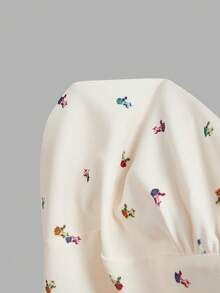 SHEIN MOD 女士夏季迷你连衣裙，饰有碎花图案，腰部收紧，后背系有蝴蝶结。 - 杏色 - 查看 10