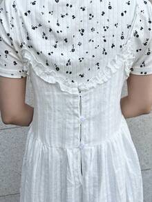 FRIFUL 女士纯色棉质宽松休闲连衣裙，配有可调节肩带和荷叶边装饰，百搭春季装扮、婚礼宾客礼服、夏季吊带裙 - 白色 - 查看 5