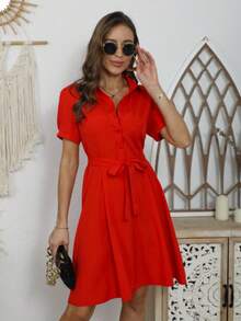 Women's Short Dress - Red - View 4