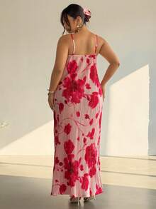 Firerie 大码女士优雅浪漫度假褶皱长裙，度假风红色扎染印花A字系腰飘逸连衣裙，适合婚礼、性感海滩、西部度假、音乐节、夏季波西米亚风连衣裙 - 彩色 - 查看 3