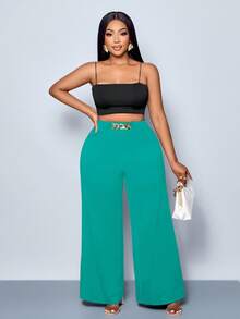 SOLERSUN Quần ống rộng màu trơn dành cho nữ cỡ lớn, có chi tiết thắt lưng, kiểu dáng phù hợp mọi mùa, dự tiệc, đi hòa nhạc, đi làm hàng ngày, lễ hội âm nhạc, lãng mạn, ngày Valentine, kỳ nghỉ. - Màu xanh Bạc hà - Xem 3