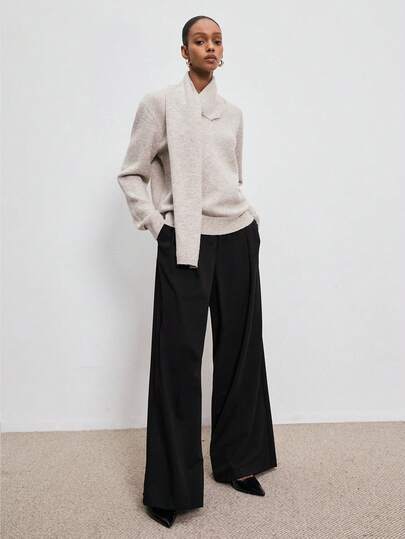 ATUI Studio Women's Knit Sweater With Shawl Collar, New Autumn/Winter Long Sleeve Loose, Casual, Fashionable, Simple Knit Sweater, Christmas Pullover, Minimalist For Commuting, Versatile