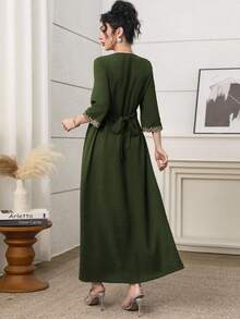 Yasmyna Đầm kiểu Ả Rập dành cho nữ, chất liệu vải thêu và cắt laser. - Màu xanh Ô liu - Xem 5