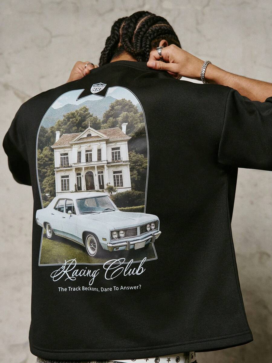 PAVTROS 男士休闲汽车印花圆领短袖T恤，夏季 - 黑色 - 查看 1