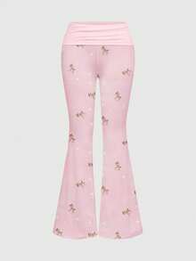 ROMWE Kawaii 可爱小鹿仙女翅膀和星空浪漫性感吊带背心和低腰喇叭裤女式两件套，春夏款 - 粉色 - 查看 7