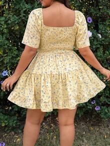 Sunnyshic 大码方领短袖碎花休闲连衣裙 - 彩色 - 查看 2