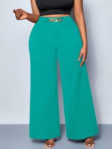 SOLERSUN Quần ống rộng màu trơn dành cho nữ cỡ lớn, có chi tiết thắt lưng, kiểu dáng phù hợp mọi mùa, dự tiệc, đi hòa nhạc, đi làm hàng ngày, lễ hội âm nhạc, lãng mạn, ngày Valentine, kỳ nghỉ. - Màu xanh Bạc hà - Xem 5