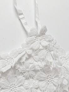 SHEIN DreamScene Plus Size Solid Color Lace Patchwork Applique Elegant Bodysuit - White - View 3