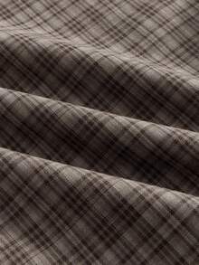 Manfinity Unisex 男士格子印花刺绣纽扣前开襟休闲短袖衬衫 - 棕色 - 查看 4