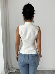 SHEIN Elenzya Women's 2026 Summer New Arrival Light Apricot Woven Jacquard Fabric Contrast Lace Casual Shirt (Random Print) - Apricot - View 2