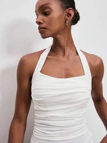 ATUI Studio 女士露背褶皱修身夏季上衣 - 白色 - 查看 3