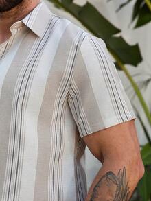 VENTUSAIL 男士短袖条纹纽扣休闲衬衫，夏季日常穿着 - 彩色 - 查看 7