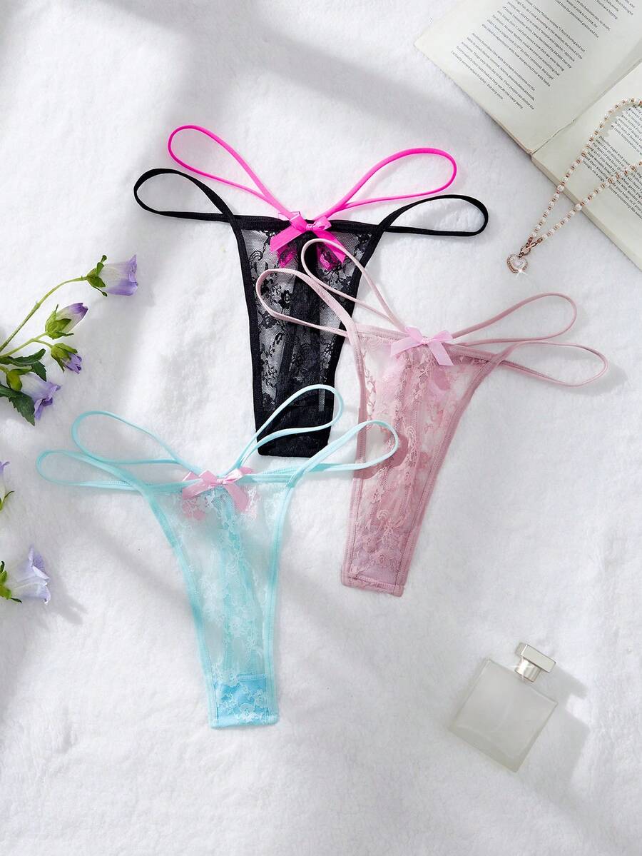 3pcs/Set Lace Sexy Women's Fashion Thong Panties - Multicolor - View 1