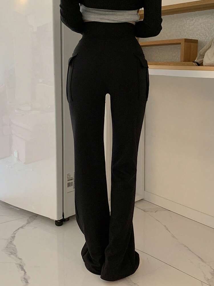 Women's Solid Color Casual Versatile Pocket Flare Leg Pants