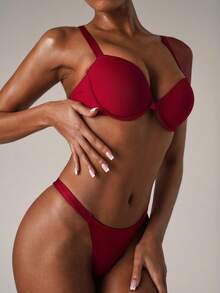 SHEIN BAE 2pcs/Set Women's Underwear (With Underwire) - Burgundy - View 8