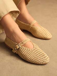 Rosivie Women's Buckle Design Casual Versatile Flat Shoes - Khaki - View 1