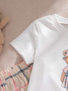 Souflis Souflis 2件套幼儿女童0-3岁休闲可爱小熊图案短袖T恤和裤子套装，春夏款 - 粉色 - 查看 6