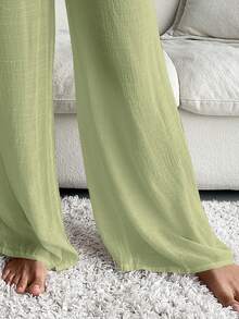 Swim Vcay Pantalones anchos de unicolor con nudo, prenda de vestir informal para mujer - Limelight Green - Ver 4