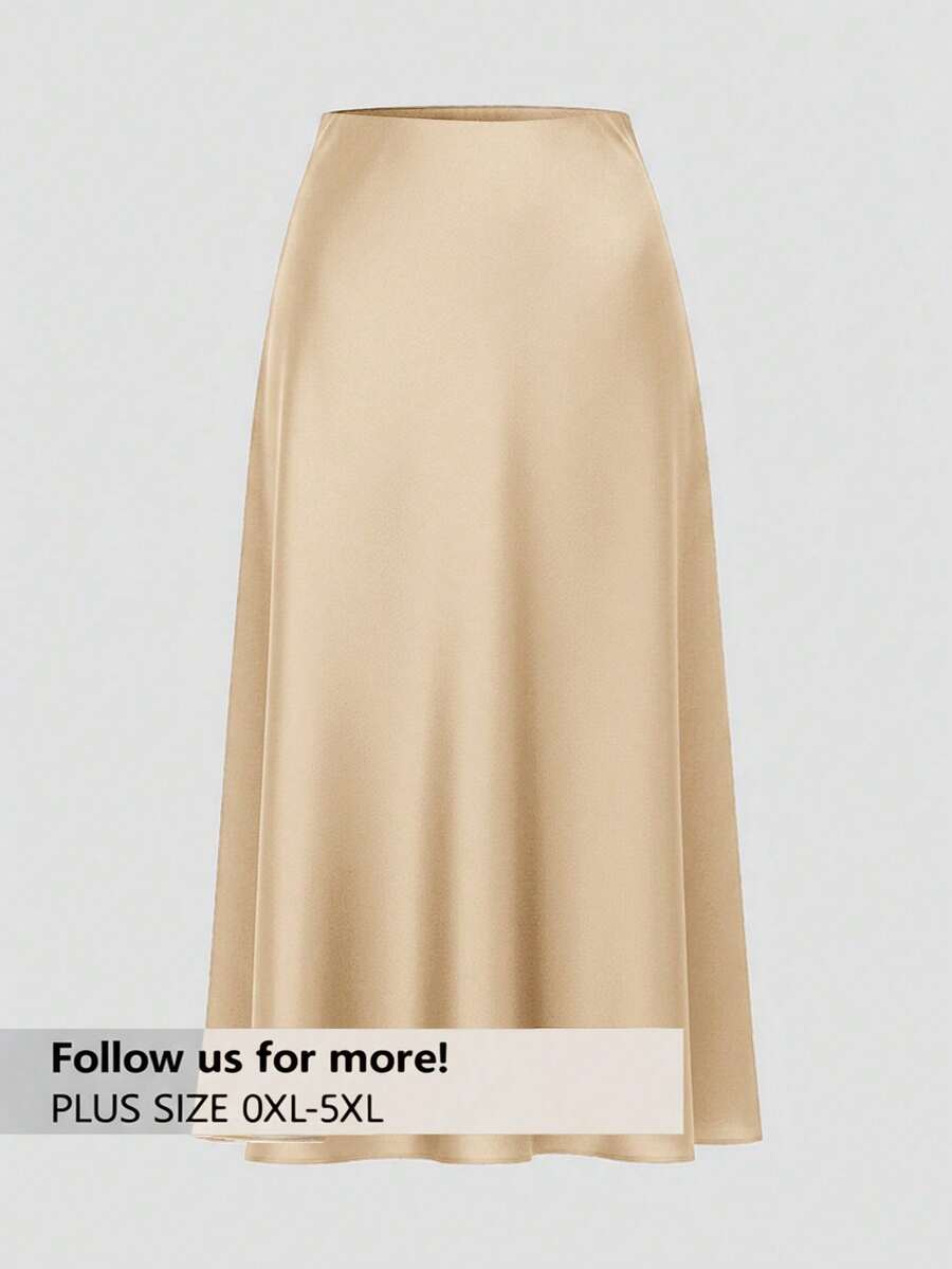 Firerie Plus Size Elegant Solid Color A-Line Skirt, Versatile For Commuting - Apricot - View 1