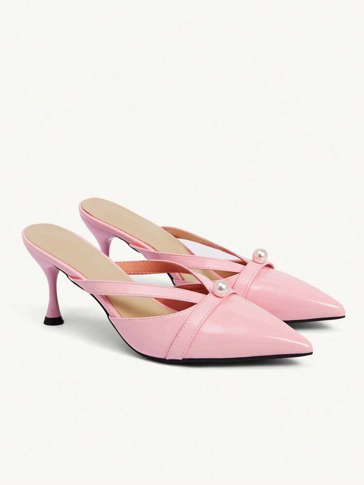CUCCOO CHICEST Women's Pointed Toe Faux Pearl Decor Elegant High Heel Mules Valentine's Day Elegant Shoes Wedding Shoes