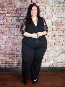 Truni Plus Size Casual Washed High Waist Denim Jeans, For Pear Triangle Body Shape - Black - View 1