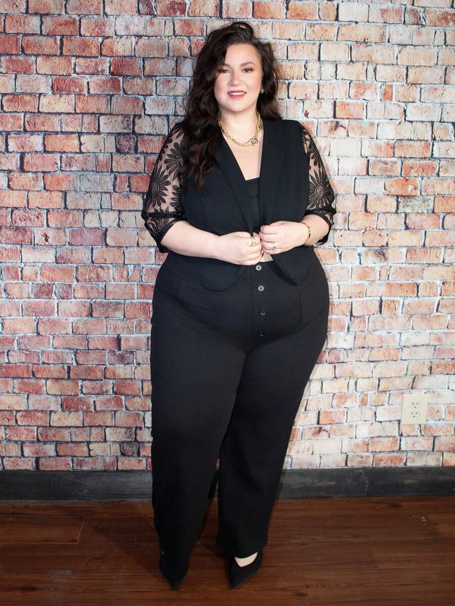 Truni Plus Size Casual Washed High Waist Denim Jeans, For Pear Triangle Body Shape - Black - View 1