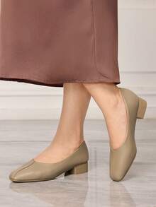 Sleekvia Women's Solid Color Fashionable High Heels For Daily Wear - Khaki - View 5